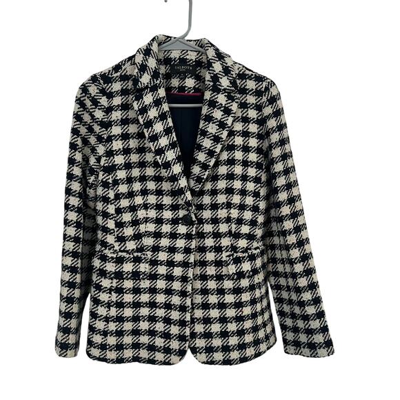 Talbots Women’s Tweed Houndstooth Black and White Blazer Size 4P Academic - Picture 2 of 11